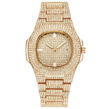 Brand Luxury Bling Quartz Square Men Watch Relojes Hip Hop Gold Full Diamond Watches